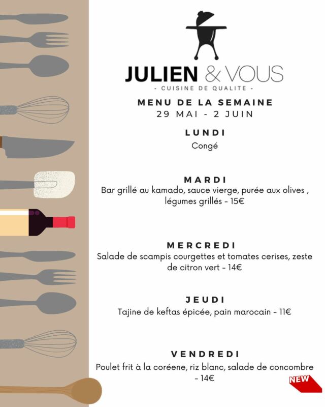 Le soleil est enfin là ! ☀️ Le menu de la semaine prochaine va avec cette météo 😋 Et pourquoi pas vous laissez tenter par la planche apéro au passage :))
