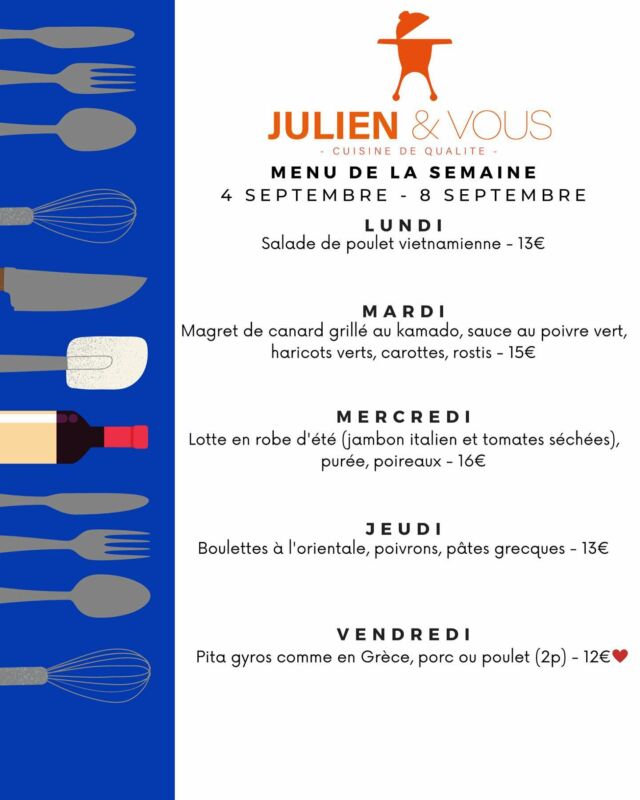 Voici le menu pour la semaine prochaine 😋 De quoi vous régaler !! ORDER NOW