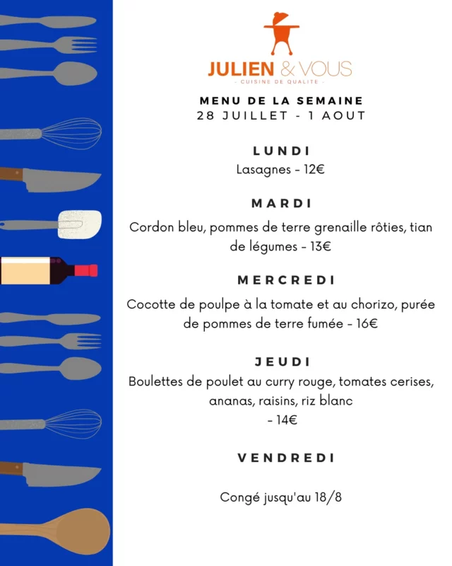 Voici le menu pour la semaine prochaine. ORDER NOW !