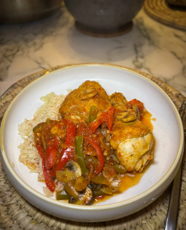 Poulet cacciatore, riz