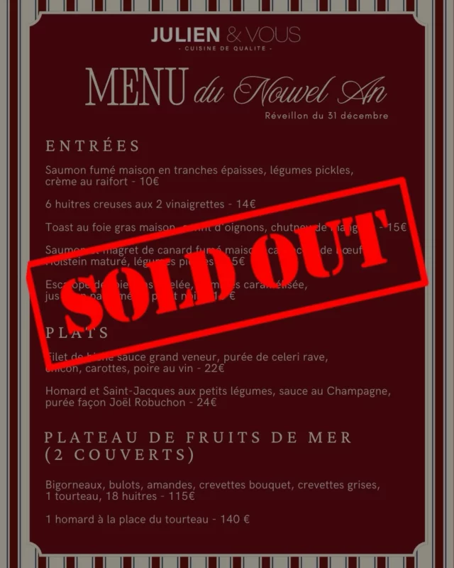 Nouvel an c’est SOLD OUT ! Merci à tous pour vos commandes🍴