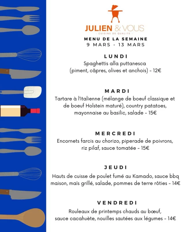 La semaine prochaine, on vous a concocté un menu qui reflète l’ambiance : le printemps arrive … 🌸 
Pleins de nouveautés pour vous régaler 
ORDER NOW