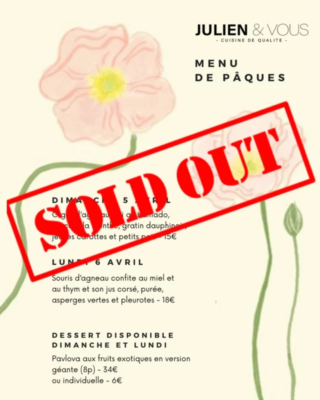 Les menus de Pâques sont SOLD OUT 🌷